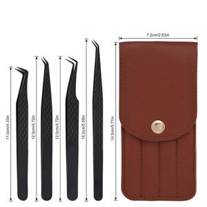 Kit de pinces professionnelles en acier inoxydable pour extensions de cils, 4 pièces, avec isolation de volume et pointes à 45 et 90 degrés - Product Image 1