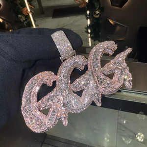 CONCEPTION - Collar Personalizado con Colgante de Plata 925 con 3 Letras Mayúsculas G y Moissanita, Joyería Hip Hop, Collar Personalizado con Certificado GRA para Hombre - Product Image 3