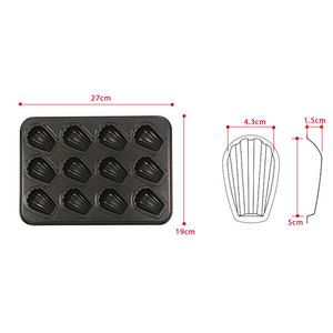 Moule à mini-madeleines en forme de coquille, 12 cavités, 27x19cm, antiadhésif, revêtement PTFE, outils de pâtisserie - Product Image 4