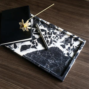 Bandeja Grande de Mármol Ónix Blanco y Negro Hecha a Mano con Diseño de Logotipo Personalizado, Piedra Antigua Irregular de Lujo para Cocina y Sala de Estar - Product Image 5