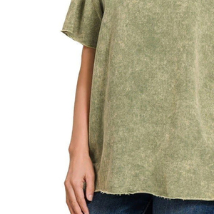 Women Acid Washed <b>Distressed</b> T-Shirt Soft 100% Cotton Oversized Loose Casual Short Sleeve <b>Tops</b> Custom Logo Breathable OEM - Product Image 5