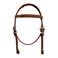 Bridon Western en Cuir Véritable Personnalisable à Monture Haute avec Corde, Design Unique à Nœuds sur le Frontal, Gravure Florale Bicolore