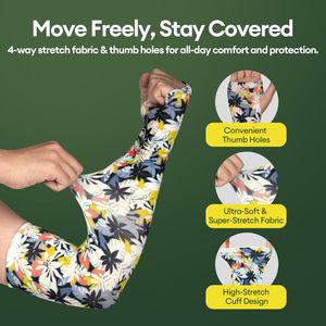 Floral Print Cycling <b>Arm</b> <b>Sleeves</b> Unisex Anti-Uv Protection <b>Compression</b> <b>Sleeve</b> for Adults Breathable & Sweat-Wicking - Product Image 2