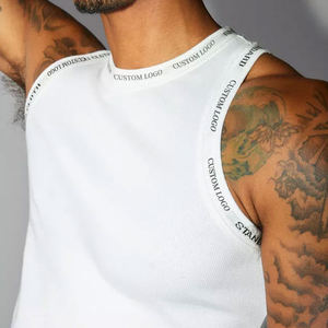 Custom Logo Streetwear O-Neck Slim Fit Sleeveless T Shirt Men Ribbed Tight Muscle <b>Singlet</b> <b>Running</b> Gym Tank Top - Product Image 3