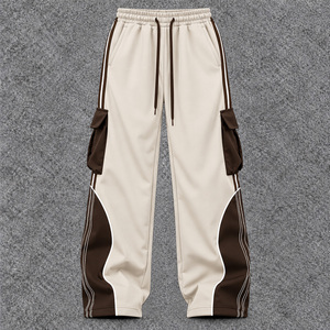 Pantalon cargo pour femme, couleur automne, blocs de couleurs, décontracté, avec cordon de serrage, jambes larges, avec bande latérale - Product Image 4