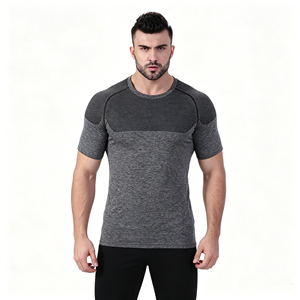 Wholesale <b>Mens</b> Seamless Gym T Shirt Quick Dry Breathable <b>Muscle</b> Fit Running <b>Top</b> Athletic Compression Workout Fitness Sport <b>Tops</b> - Product Image 4