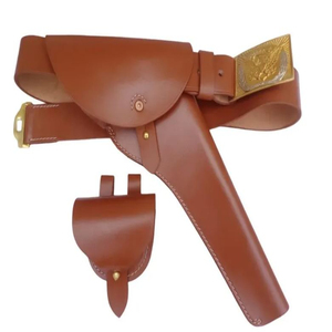 Conjunto de Cinturón de Cuero Genuino Marrón, Correa de Tela Estilo Vintage, Reproducción Histórica, Juego de Bolsa para Gorra, Cinturones de Cuero - Product Image 1