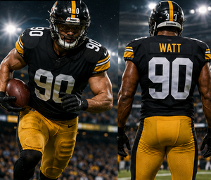 Maillot de football de Pittsburgh personnalisable en gros, 90 T.J. Watt, 8 Aaron Rodgers, 43 Troy Polamalu, noir, cousu, short en spandex/bambou - Product Image 2