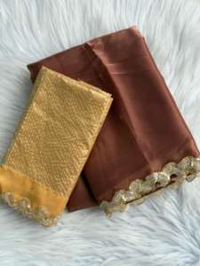 Sari indien en soie satinée avec dentelle brodée de sequins, séchage rapide, toutes saisons, pour fêtes et mariages - Product Image 3