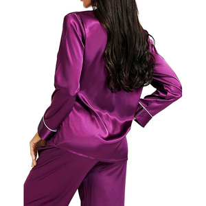 Women's Purple Satin Pajama Set Long Sleeve Full Length Button Front Elegant Sleepwear <b>100</b>% Silk Turn-down Collar - Product Image 4