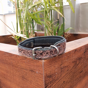 100% cheveux naturels sur cuir de vachette métallique collier de chien de marque usiné à la main collier rembourré occidental gravé collier pour animaux de compagnie en cuir véritable - Product Image 2