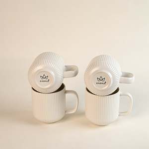 Moonlit Ribbed New Bone China Glazed Ceramic Mug <b>Set</b> of 4 <b>Microwave</b> Safe Casual Design for Camping - Product Image 3