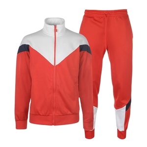 Survêtement pour homme, style sportif, coupe classique, à manches longues, avec fermeture éclair, col montant, coloris rouge, blanc et bleu marine, en vente en ligne - Product Image 1