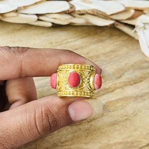 Market Favorite Silver Eye Red Coral <b>Boho</b> Brass <b>Rings</b> Women 18k Gold Plated Certified Ethnic Wide Band Wholesale/OEM/ODM - Product Image 6