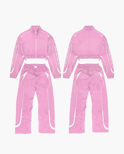 Survêtement femme 2 pièces, pantalon et veste ample, 100% nylon, intérieur en mesh, lignes réfléchissantes, style baggy, coupe-vent - Product Image 4