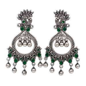Export Quality Antique <b>Silver</b>-Plated Dangle Drop <b>Earring</b> Emerald Cut Green Stone <b>Women</b> Wedding Jewelry Ready Stock Fast Shipping - Product Image 1