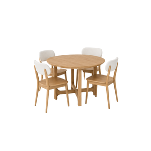 Ensemble de table à manger ronde en teck minimaliste ARTERRA avec chaises à dossier rembourré, écologique et durable pour les salles à manger d'appartements - Product Image 2