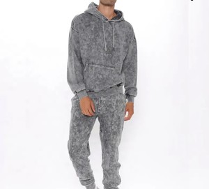 Ensemble de survêtement d'hiver pour homme à capuche, effet délavé, respirant, coupe-vent, 100 % coton, broderie vieillie de haute qualité - Product Image 1