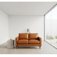 Canapé deux places carré en cuir minimaliste, canapé compact moderne pour petit salon, design épuré, siège de luxe, canapé-lit en bois massif