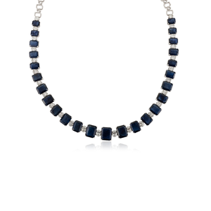 Nuevo Collar de Tenis Moderno con 47.64 Ct. de Zafiro Azul y Diamantes, Joyería Fina de Oro Blanco Sólido K18 para Novias y Bodas - Product Image 1