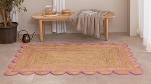 Pink Scalloped Jute Area <b>Rug</b> Handwoven Natural Fiber Square <b>Rug</b> for Farmhouse <b>Boho</b> Home Decor - Product Image 2