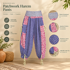Pantalones Harem Bohemios para Mujer con Parches, Cintura Elástica y Bolsillos |   Pantalones Palazzo de Algodón de Corte Holgado y Coloridos - Product Image 5