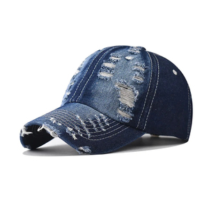 Custom Manufacturer Distressed Vintage Denim Baseball <b>Cap</b>-Factory Direct Ripped Washed Trucker Hat OEM/ODM <b>Summer</b> Unisex 100% - Product Image 2