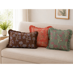 Premium Linen High-End Embroidered Ruffles Square <b>Cushion</b> <b>Cover</b> | Floral Accent Pillow <b>Cover</b> for Hotel & Home Use - Product Image 4
