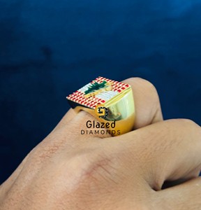 Superbe nouvelle bague tendance hip-hop entièrement sertie de moissanite VVS taille brillant rond en argent sterling 925 avec drapeau du Liban pour homme - Product Image 5