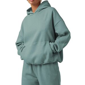 Conjunto de 2 Piezas para Mujer, 100% Felpa, Sudadera con Capucha y Bolsillo Tipo Canguro, Color Sólido, Estilo Vintage, Corte Regular, Largo Completo, Transpirable para Invierno - Product Image 5
