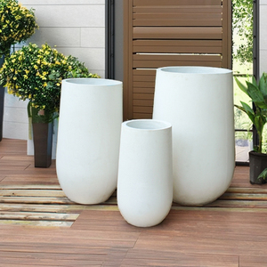Lot de 3 vases ovales modernes élégants Pots de fleurs et jardinières en béton noir blanc gris pour la maison et le jardin, patio, attrait esthétique - Product Image 1