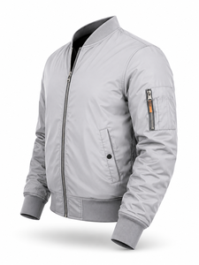 Chaqueta Bomber Gris Claro para Hombre, Cuello Alto, Cierre de Cremallera, Casual, Resistente al Viento, Poliéster, Color Sólido, Corte Regular, para Otoño - Product Image 2