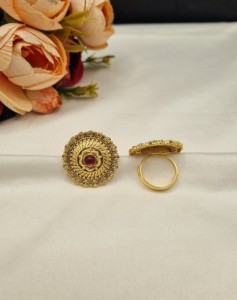 Wholesale Delicate Indian Traditional Round Gold Plated <b>Ring</b> <b>Adjustable</b> Ethnic Flower Design Finger <b>Rings</b> for Women Bulk Jewelry - Product Image 3