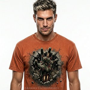 Camiseta Vintage para Hombre, Fabricante Personalizado, Diseño Gráfico Punk Zombie, Camiseta Roja Desgastada de Algodón, Estilo Rock, Ropa Urbana para Hombre - Product Image 6