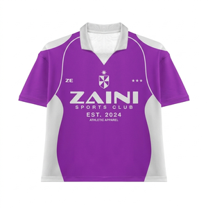 Camiseta Deportiva de Manga Corta para Hombre, Panel de Contraste Morado y Blanco en la Parte Delantera, Estampado Digital, Bordado, 10% Elastano, 90% Poliéster - Product Image 1