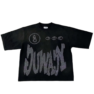 T-shirt personnalisé à strass pour homme, style streetwear, effet délavé, en coton épais – Meilleure vente - Product Image 5