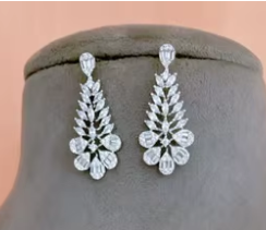 Elegant Rhodium Plated Cubic Zirconia <b>Statement</b> <b>Necklace</b> Set With Matching Earrings For Women Wedding Party Wear - Product Image 2