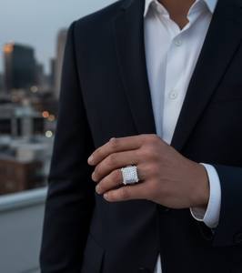 Bague carrée Hip Hop pour homme, sertie de diamants, en argent sterling 925, finition or 10K 14K, bague de luxe pour les fêtes et le style urbain - Product Image 2