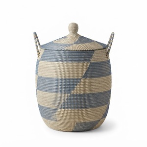 Panier à linge rond en jonc de mer naturel fait main, panier de rangement tressé, organisateur de maison écologique personnalisé, commande en gros - Product Image 2