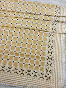 Cotton Beach <b>Sarong</b> Indian Hand Block Print Mustard Yellow And Green Block-printed Geometric Pattern <b>Sarong</b> For Women And Girls - Product Image 1