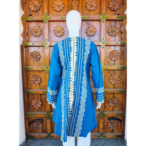 Tunique haut de gamme décontractée en coton tissé, unie, imprimée et brodée, col rond, avec cordon de serrage, coupe trapèze, manches longues, Printemps/Hiver Été, ODM - Product Image 3