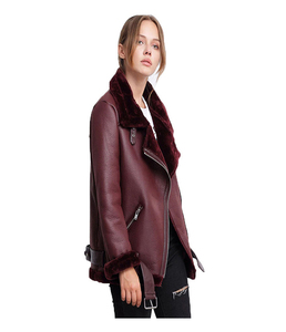 Women's Brown Genuine <b>Leather</b> Moto <b>Jacket</b> With Fur Collar Zipper Closure Full Sleeve <b>Winter</b> Style - Product Image 5