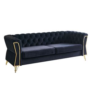 Divano Moderno in Velluto Trapuntato da 87,4 Pollici per Soggiorno, Colore Nero - Product Image 2