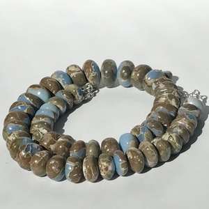 Oregon Opal Beaded Strand Hand Carved 925 Sterling Silver Blue Stone Bracelet October Birthstone Gift - Product Image 1