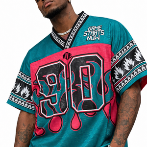 Maillot de football américain unisexe en maille respirante, style streetwear oversize, motif flamme rétro, tenue de sport pour équipe, vente en gros OEM - Product Image 6