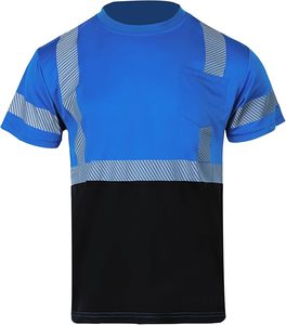 T-shirt de travail haute visibilité pour homme, bleu noir, réfléchissant, polyester, manches courtes, col rond - Product Image 1