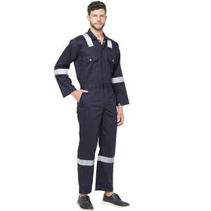 Combinaison de travail de sécurité industrielle bleu marine, uniforme haute visibilité avec bande réfléchissante, tenue de protection pour la construction et l'ingénierie - Product Image 5