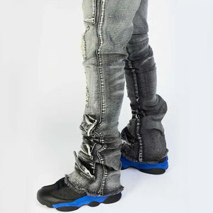 Jean en denim évasé de haute qualité pour homme, coupe vintage délavée, ourlet brut, service OEM de jeans empilés sur mesure - Product Image 2