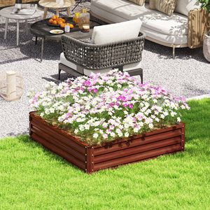 4FT X 4FT X 1FT Galvanized Raised Garden Bed Metal <b>Planter</b> Box for Growing <b>Vegetables</b> Flowers Herbs Natural Wood Accents - Product Image 2