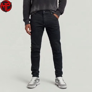 Jean en denim coupe droite pour homme, mélange de coton respirant, taille mi-haute, fermeture éclair au genou, coupe ajustée, style décontracté streetwear - Product Image 1